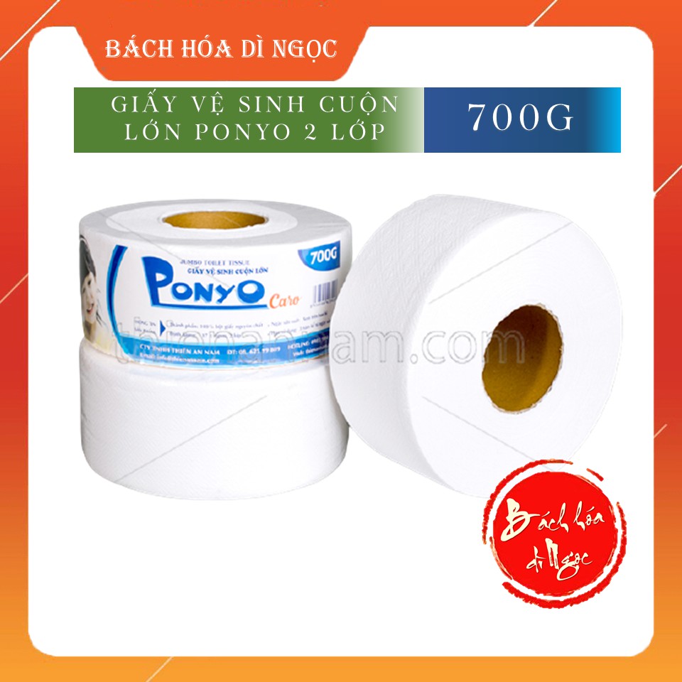 GIẤY VỆ SINH CUỘN LỚN 2 LỚP PONYO 700G (THIÊN AN NAM) LÁNG MỊN, DAI, CHẮC, THẤM HÚT TỐT THÂN THIỆN MÔI TRƯỜNG