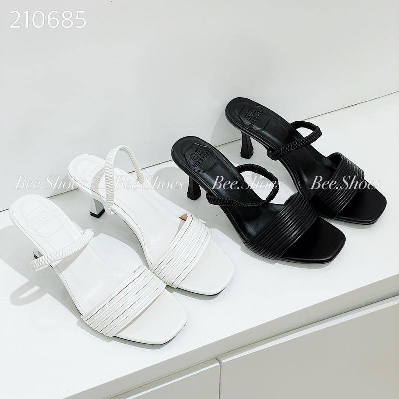 BEESHOES- SANDANLS NỮ MŨI VUÔNG DA MỀM - SANDANLS NỮ THỜI TRANG GÓT NHỌN CAO 5 PHÂN DỄ ĐI SẴN MÀU ĐEN TRẮNG 210685