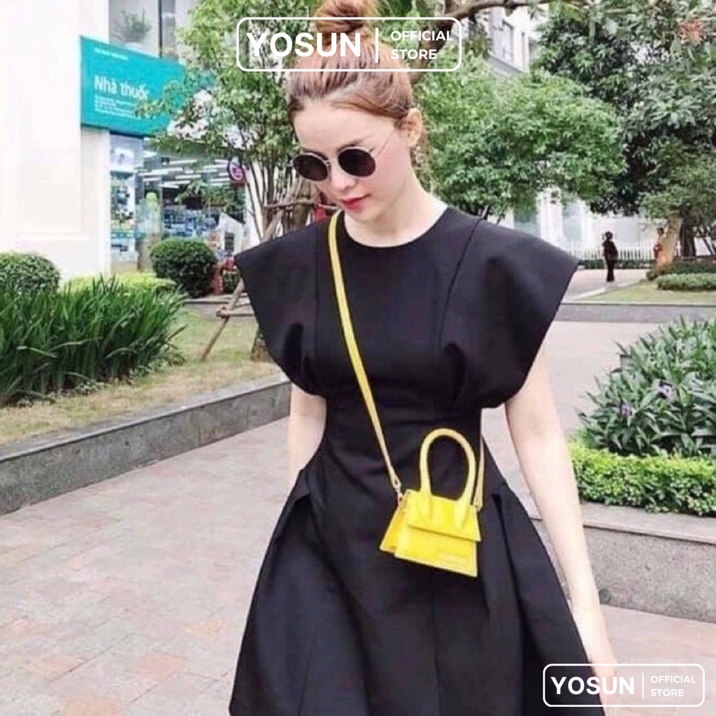 Đầm Nữ Dự Tiệc Tay Con Form Ngắn Sang Chảnh, Váy Nữ Thiết Kế Xếp Li Eo Sang Trọng 2 Màu Nâu Đen