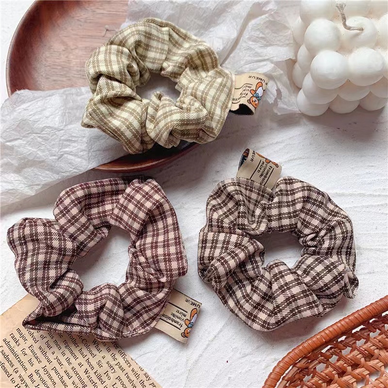 Dây Cột Tóc Cao Su Bản Lớn In Caro Phong Cách Hàn Quốc Dễ Thương Thời Trang Cho Nữ