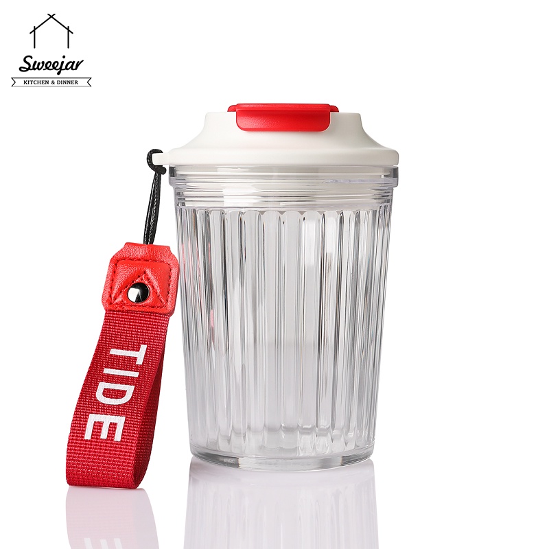 Cốc Uống Trà Cà Phê 400ML Bằng Nhựa PP Có Thể Tái Sử Dụng Kèm Nắp Đậy Và Dây Rút Tiện Dụng Mang Theo Du
