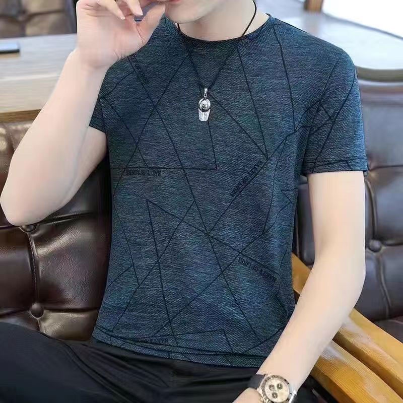 Áo Thun Tay Ngắn Cổ Tròn Vải Lụa Lạnh Mỏng Thời Trang Mùa Hè Cho Nam