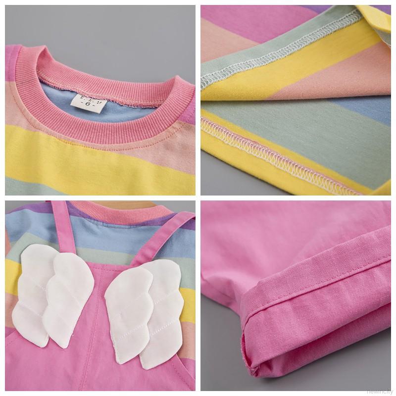 Áo in hình cầu vồng và quần yếm phong cách Hàn Quốc cho bé