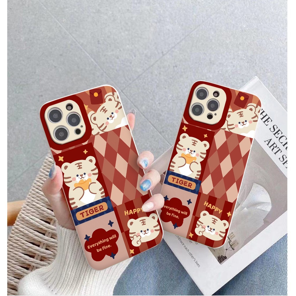 [SIÊU HOT] Ốp điện thoại iphone happy tiger màu đỏ vuông cạnh - ốp lưng iphone 13 pro max xr x xs 8 7 plus 11 12 12pro