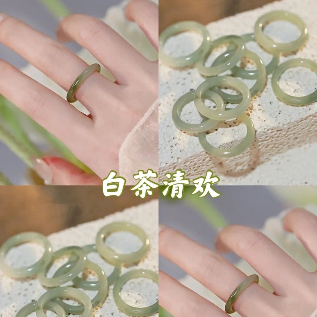 Nhẫn Trơn Mặt Kính Giả Mã Não Siêu Mỏng Phong Cách Trung Hoa Cổ Điển Cho Bạn Gái
