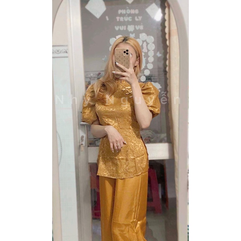 (HÌNH THẬT KHÁCH HÀNG) SET ĐI CHÙA GẤM TAY PHỒNG