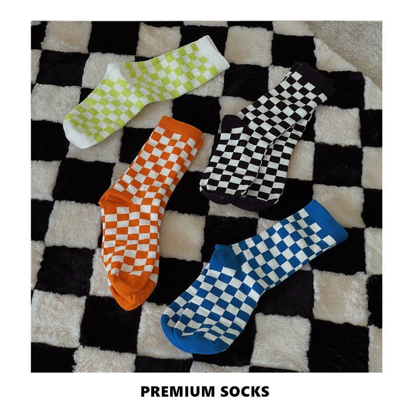 Vớ cổ cao họa tiết sọc caro trắng đen thời trang cho nam nữ