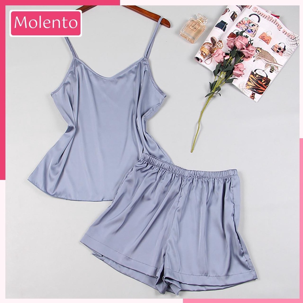 Đồ Ngủ Nữ 2 Dây Lụa Satin Cao Cấp Molento Bộ Pijama Mặc Nhà Nhẹ Nhàng Thoải Mái Không Nhăn - M20
