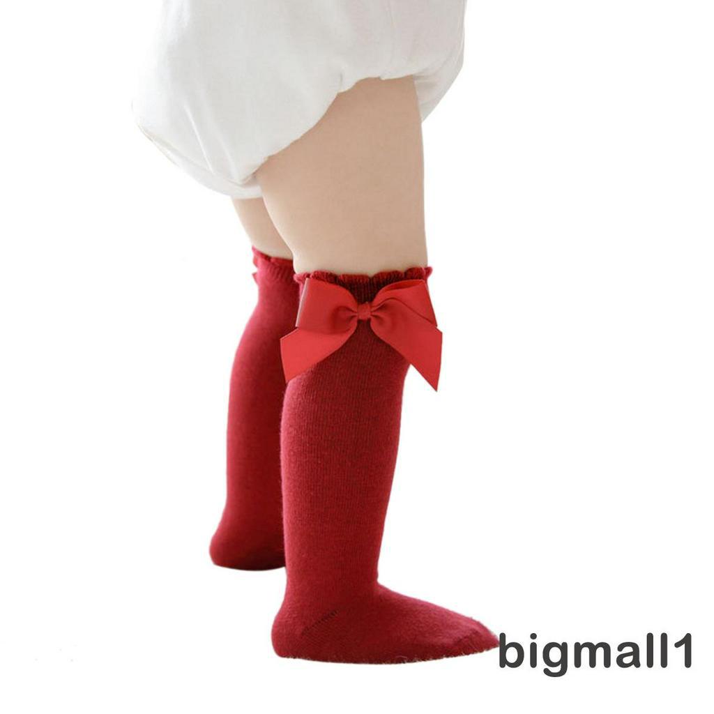 Tất ống cotton dài trang trí nơ thoáng khí cho bé gái 0-7 tuổi