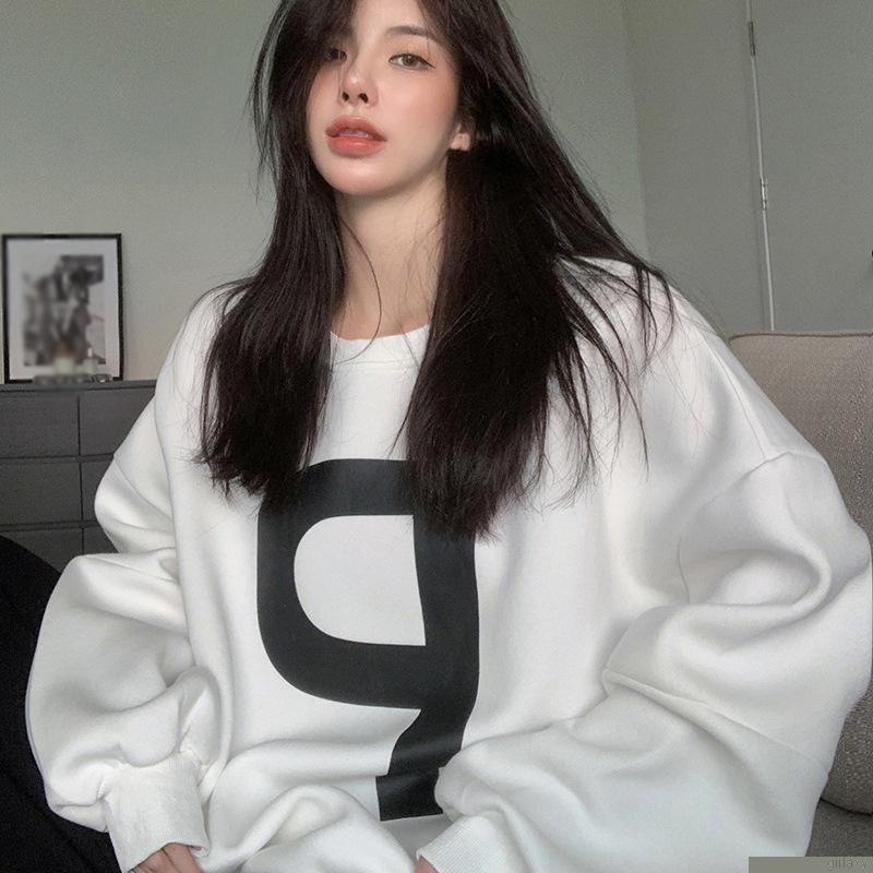 Áo nỉ nữ dài tay cổ tròn thời trang Hàn