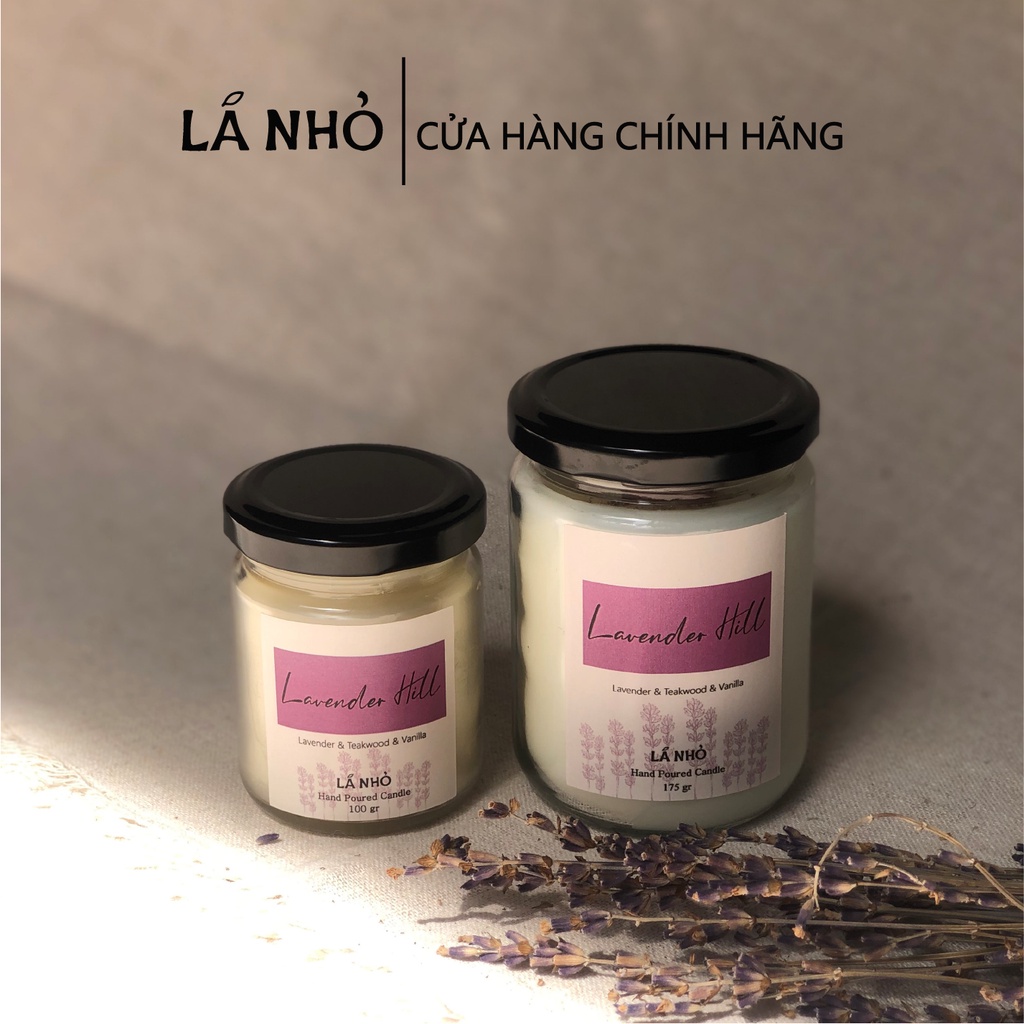 Nến thơm Handmade Candle LÁ NHỎ Lavender Hill (Oải Hương + Gỗ Teak + Vanilla) Thư Giãn Ngủ ngon