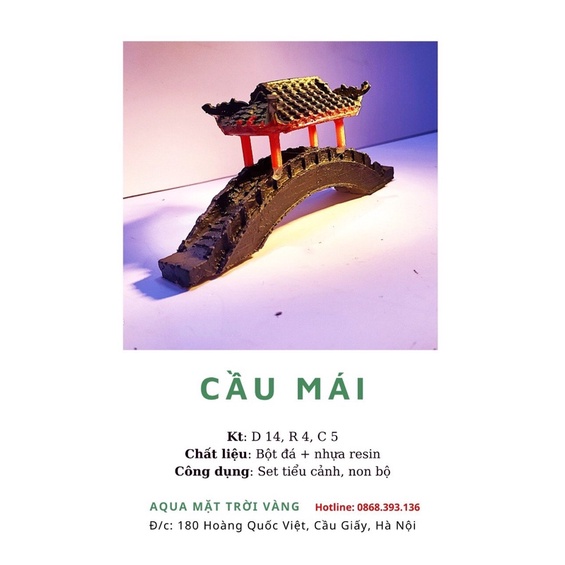Cầu mini có mái - phụ kiện trang trí bể cá, tiểu cảnh, sân vườn, hòn non bộ