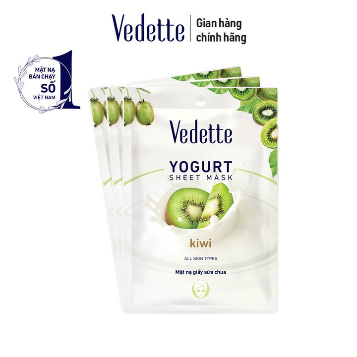 Combo 3 Mặt nạ giấy sữa chua kiwi Vedette 22ml x 3