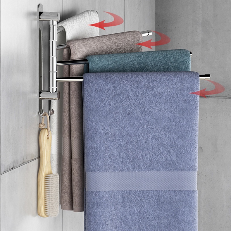 Kệ Treo Khăn GIHOME Inox 304 Khoan Tường, Thanh Treo Khăn Nhà Tắm Đa Năng Xoay 180 Độ
