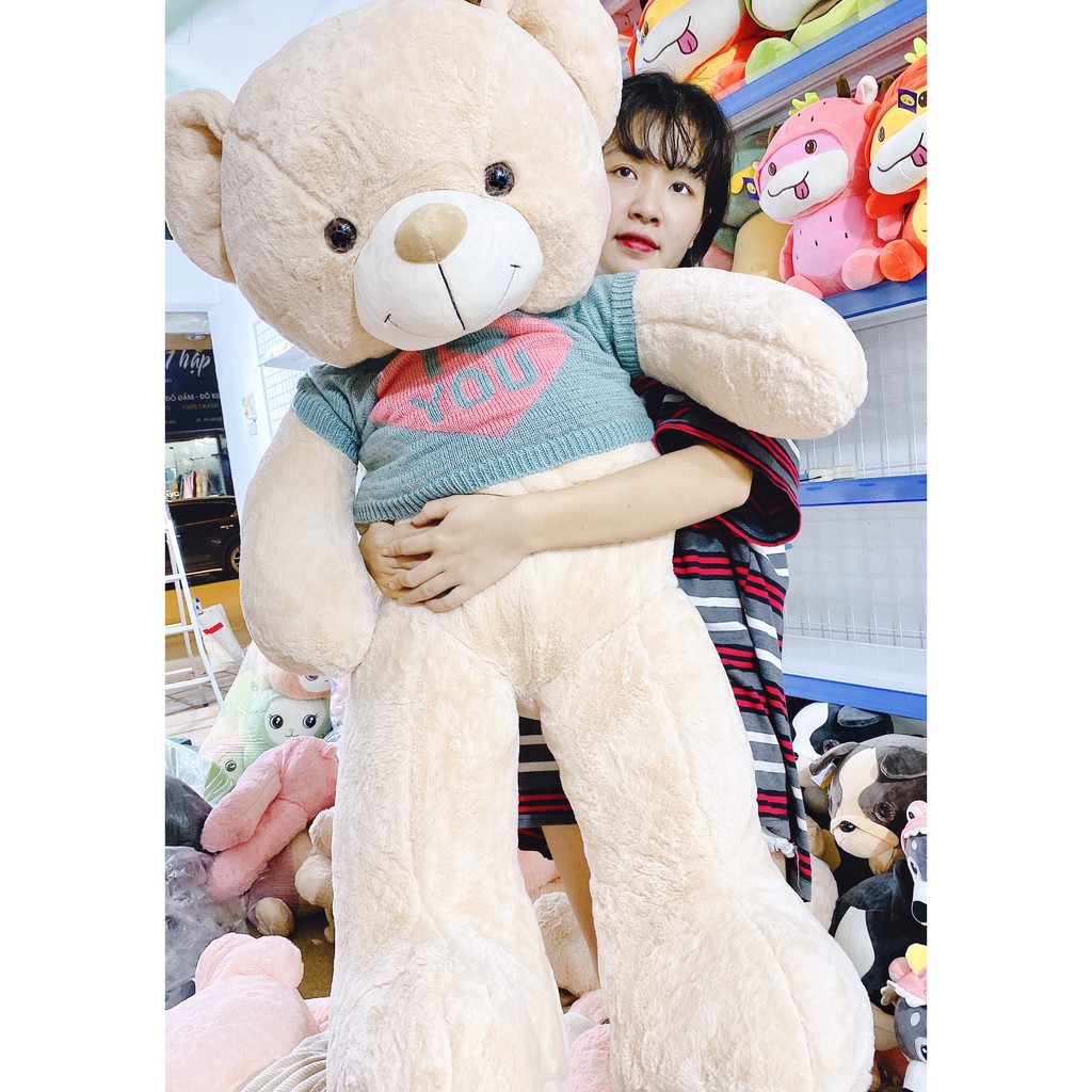 Gấu bông Teddy áo len I Love U 2 màu kem hồng kích thước 80-110-140cm NEOCI