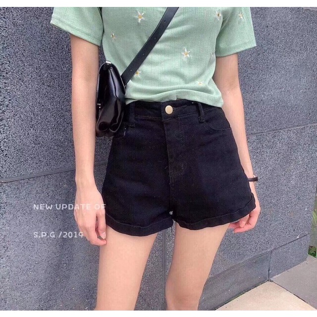 Quần short nữ kaki mặc nhà lưng cao BASIC lật lai chất dày mịn hàng chuẩn shop