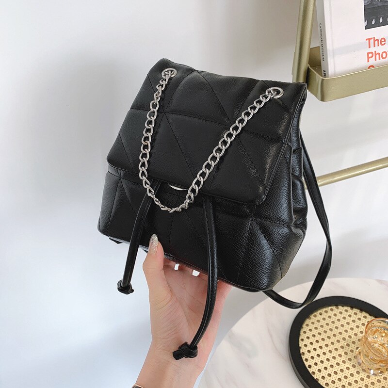 Ba Lô Đi Học JASMIN NOIR Thêu Hoạt Tiết Lưới Vuông Cỡ Nhỏ Gắn Dây Xích Thông Thường Dành Cho Bạn Gái Thanh Thiếu Niên