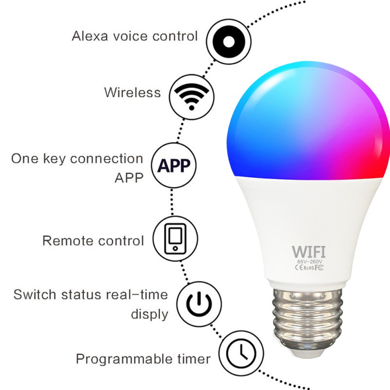 【Available】 Smart Wifi Bulb Dimming Light Bulb 9W RGBCW Smart Light Bulb Voice Control Work With Alexa Google Home 【UUSTOCK】