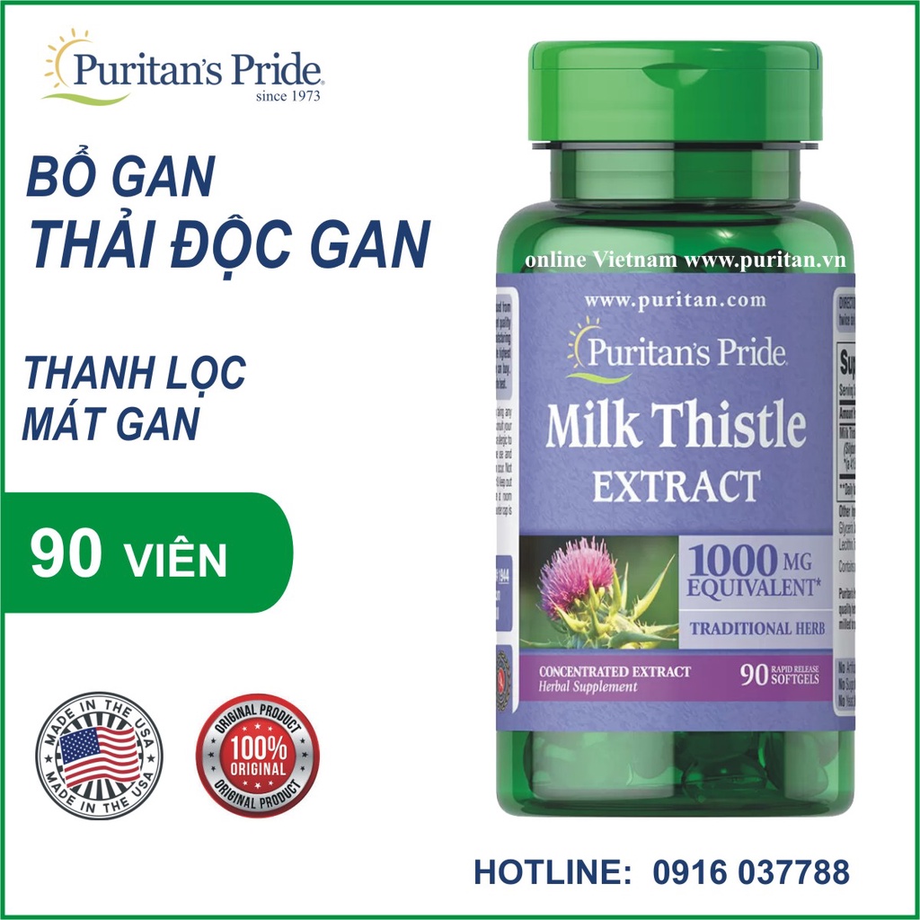 Viên Uống Thải Độc Gan Milk Thistle Extract 1000mg 180Viên Piritan's Pride Bổ Gan - Làm Mát Gan.