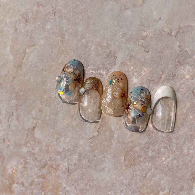 Sticker lụa 5d cao cấp hình hoa dán móng tay nail to 1300