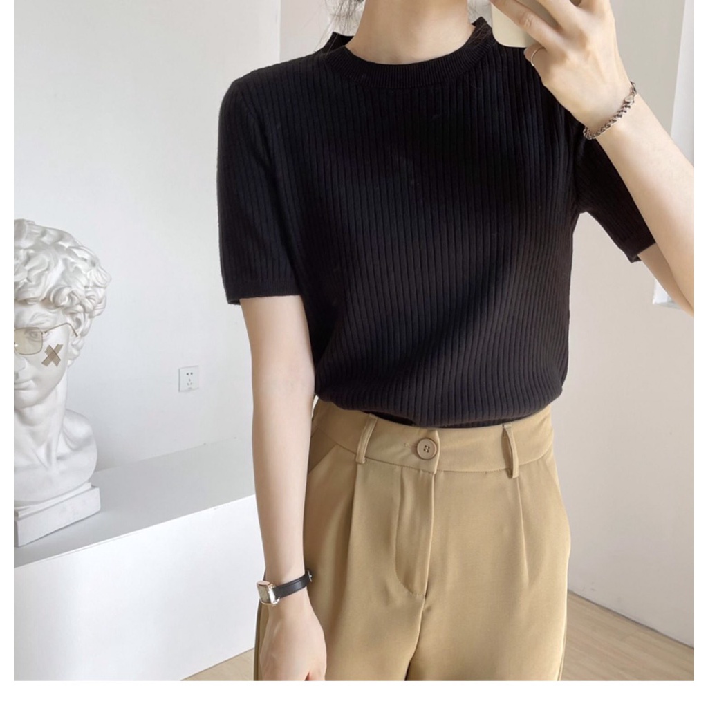Áo Len Tăm Cổ Tròn Dáng Ôm Tôn Eo ThunderUnisex Chất Liệu Mềm Mại Đẹp 4 Màu Basic Siêu Xinh Ulzzang