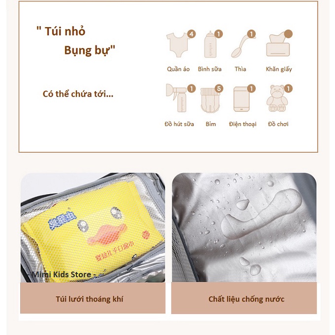 Túi Đựng Bỉm Sữa, Túi Giữ Nhiệt Hình Gấu Đa Năng Chống Nước Phong Cách Hàn Quốc Cho Bé
