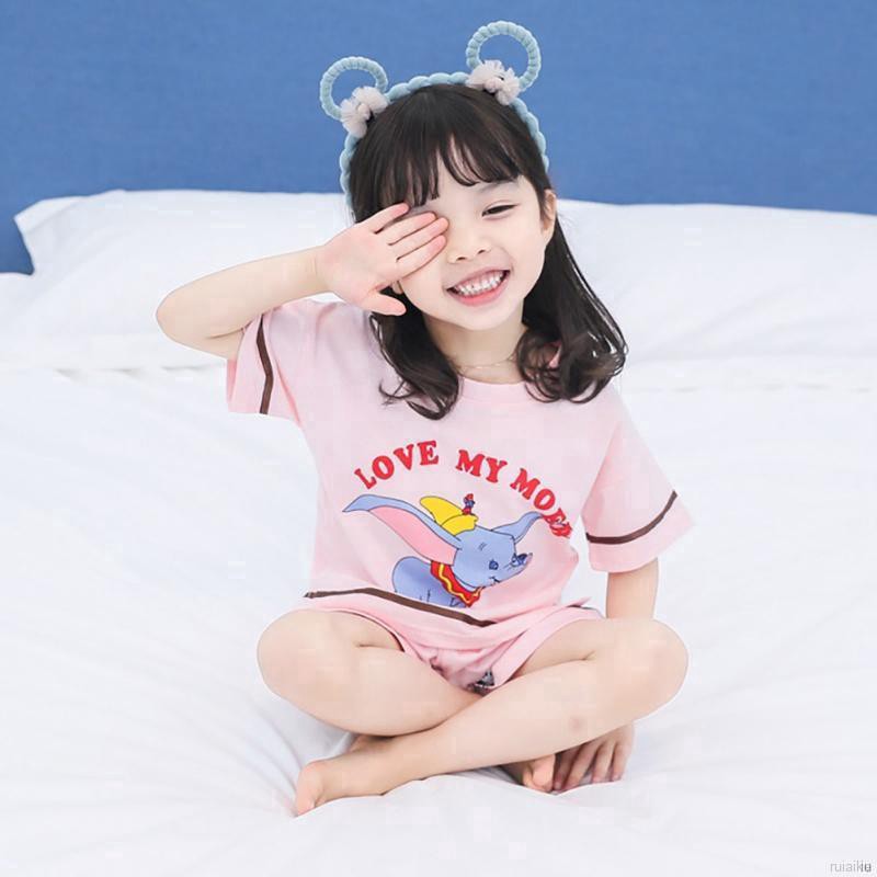 ruiaike  Summer Boy Girl Short-Sleeved Sleepweat Suits Kids Cartoon Print Tops Pants Pajamas Set