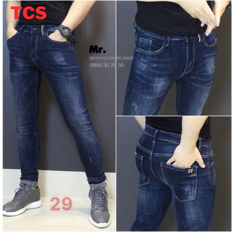 Quần Jean Nam Phong Cách Chất Bò Xước Nhẹ Màu Xanh TCS 29