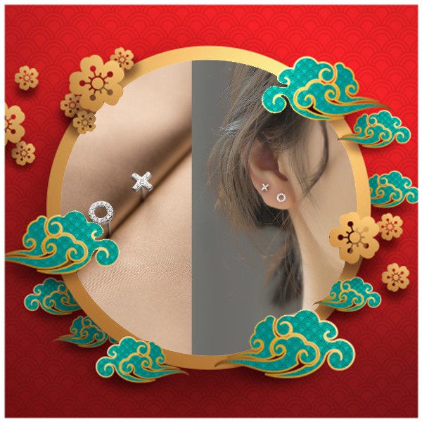 Bông tai bạc H.A.S hình chữ O X đính đá - HBT30
