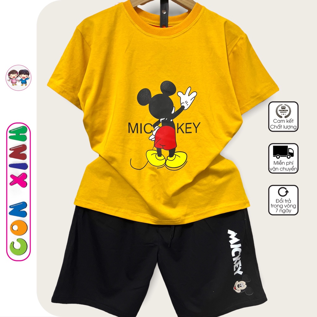 Bộ đồ bé trai Con Xinh cotton hình in Chú chuột Mickey đưa tay,thời trang dành cho trẻ em từ 4 đến 10 tuổi
