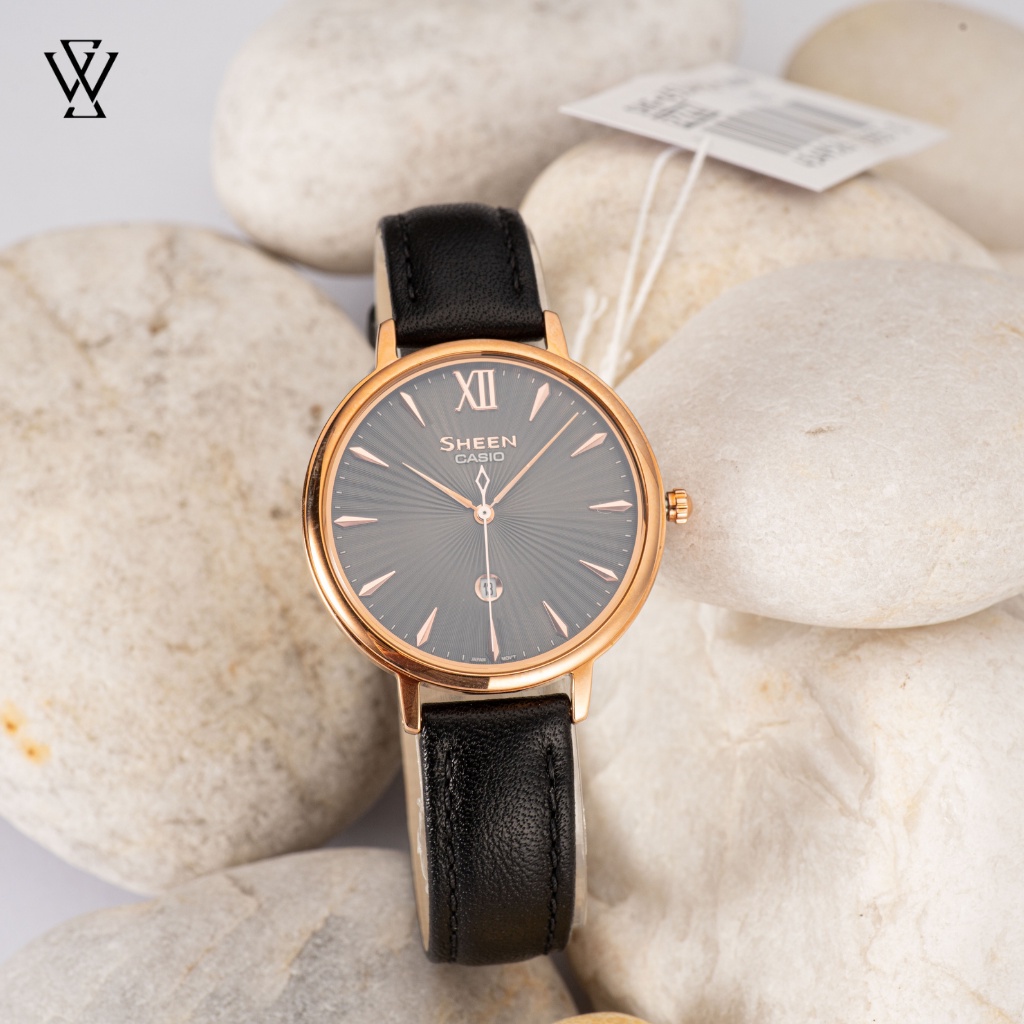 Đồng Hồ Quartz Nữ Casio Sheen WATCHSTORE SHE-4534PGL-1ADR Thiết Kế Kính Sapphire 34mm, Dây Đeo Da, Vỏ Thép Không Gỉ