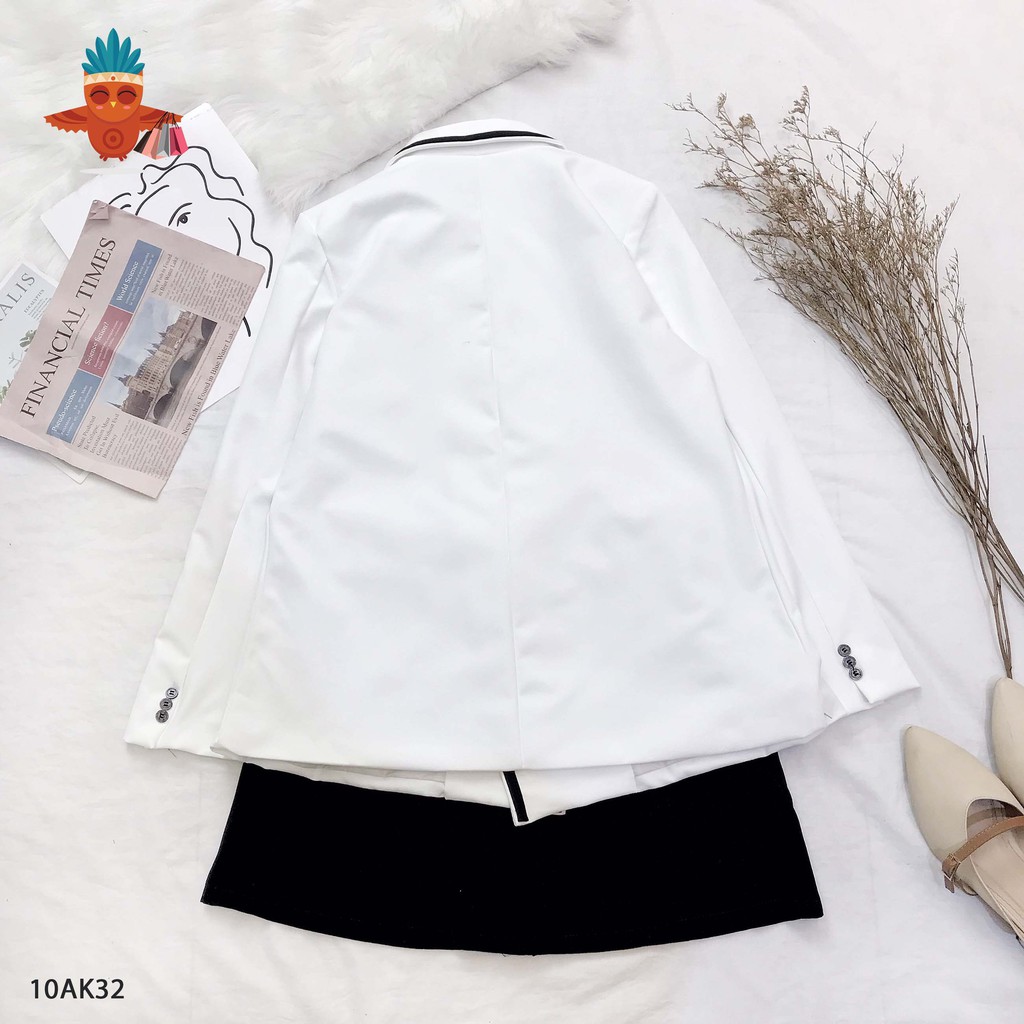 Áo blazer trắng viền 2 lớp THOCA HOUSE 4 nút 2 túi thanh lịch, phù hợp đi làm công sở, sự kiện, đi chơi