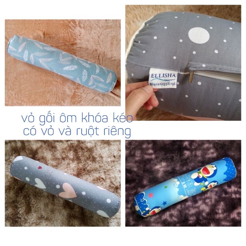 Ruột + vỏ Gối ôm người lớn cotton 100% loại đẹp có khóa kéo size 30x95 cm - nhiều màu