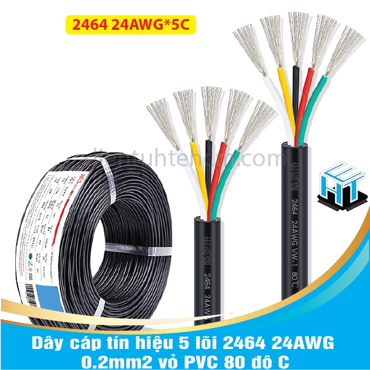 Dây cáp tín hiệu 5 lõi 2464 24AWG 0.2mm2 vỏ PVC 80 độ C(1 MÉT)