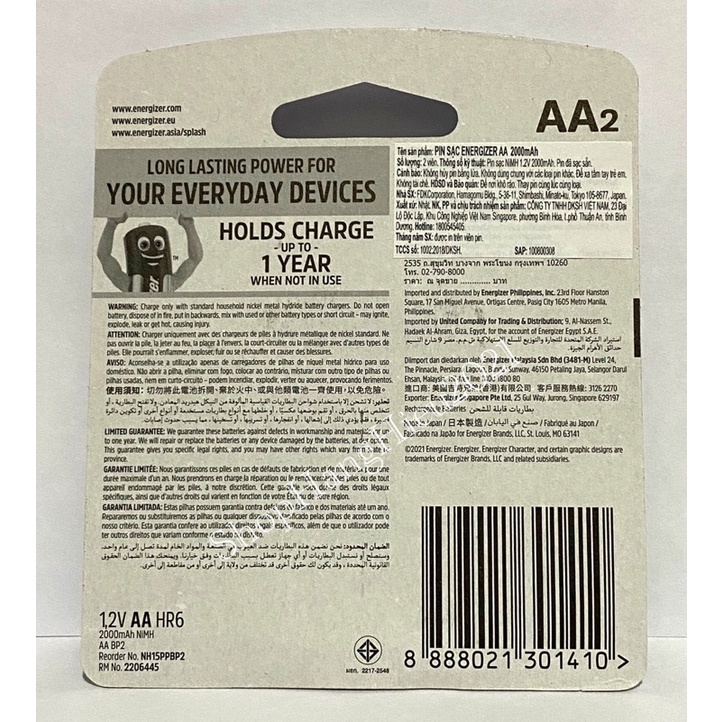Pin Sạc AA / AAA Energizer  Hàng Chính Hãng DKSH Việt Nam Vỉ 2 Viên