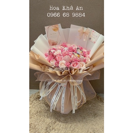 Bó hoa babi khô mix Chùm đèn mix sáp 4lớp siêu cao cấp. Thiết kế bởi Khả An.