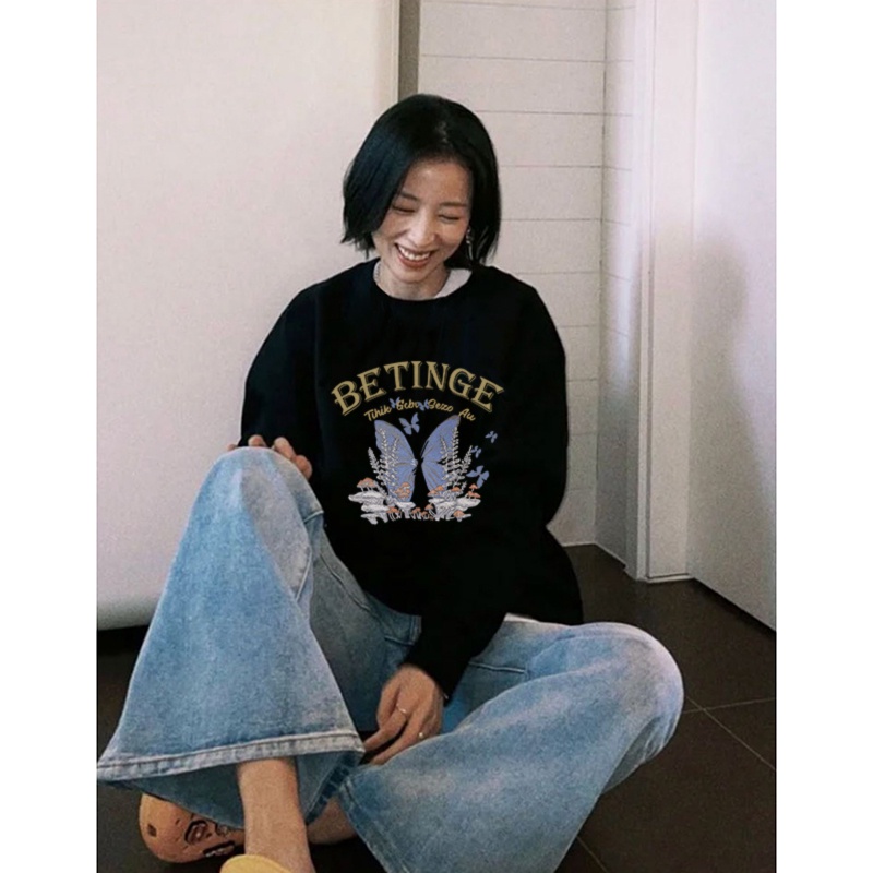 Áo sweater SELVZE cổ tròn dáng rộng cỡ lớn kiểu Mỹ cổ điển thời trang cá tính cho nữ