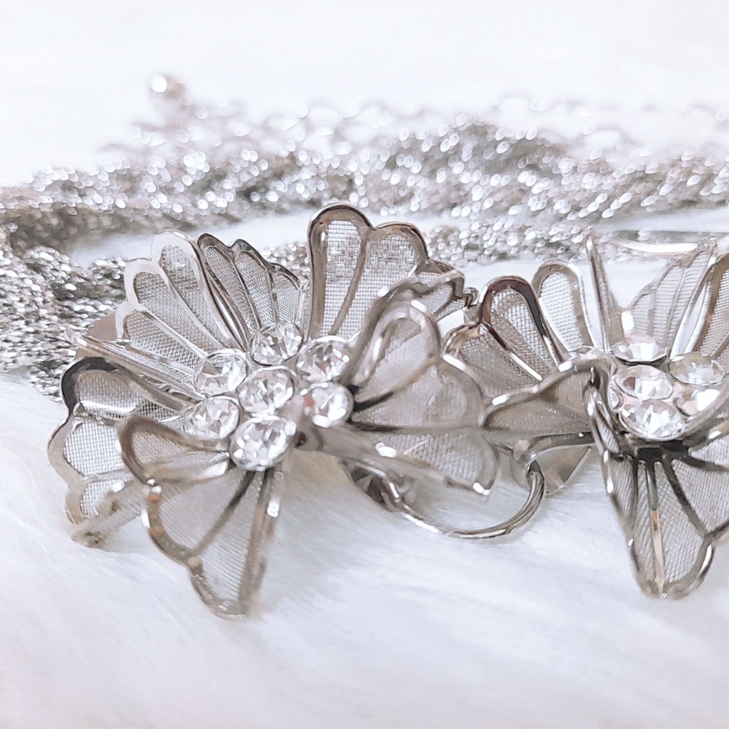 Dây đai váy 3 bông hoa đính đá, thắt lưng móc xích hợp kim nữ