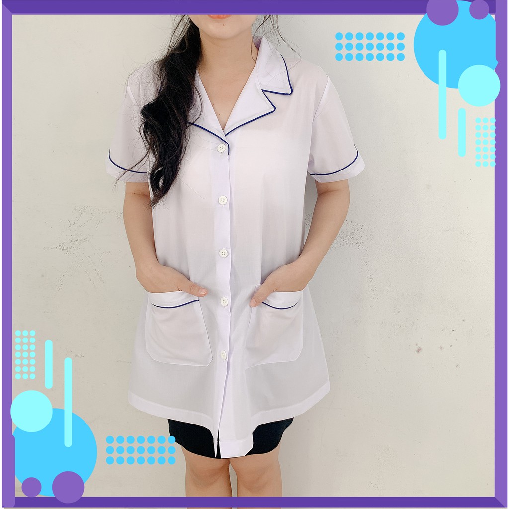 Áo Blouse Trắng Dược Sĩ, Y Tá, Nhà Thuốc Ngắn Tay Viền Lé Bích Cao Cấp ...