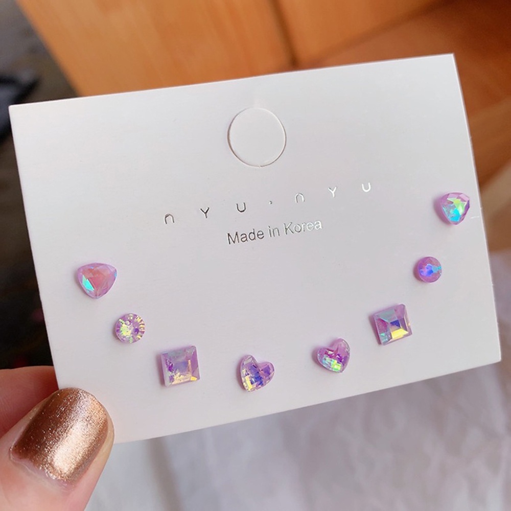 1 Bộ Bông Tai Mini Hình Hoa Trái Tim Hình Học Đính Đá Zircon Cho Nữ