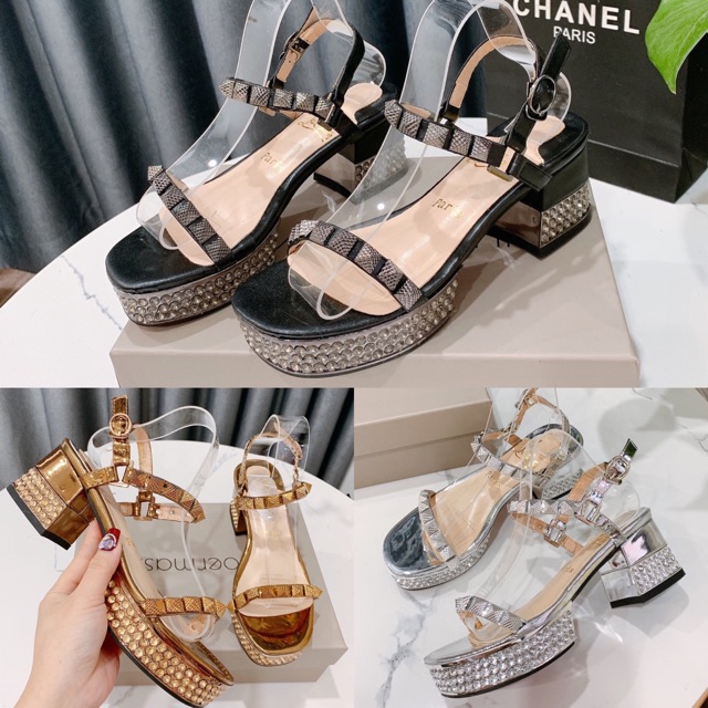 🔥 SALE <3 Sale Hot | Trợ Giá | Sandal louboutin gót đá vuông fullbox .  New * ' . 🔥 ' :