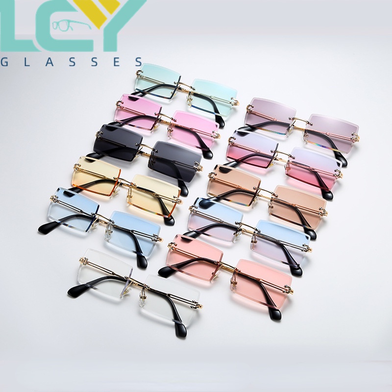 Lcyy Kính Râm Thời Trang Đường Phố ins Gọng Vuông Không Gọng Màu gradient Phong Cách Âu Mỹ Mới (Hàng Có Sẵn)