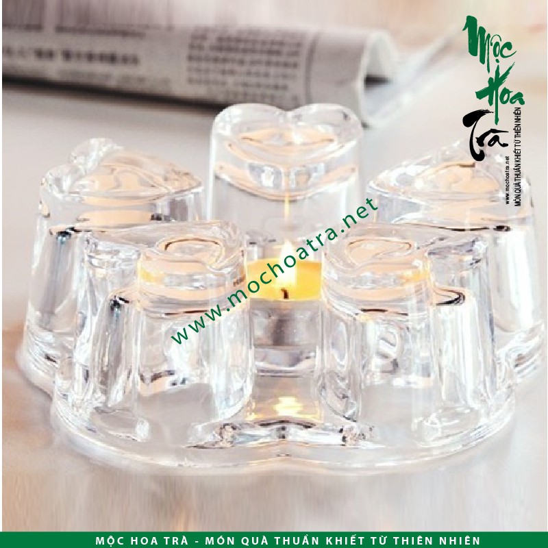 ĐẾ NÊN THỦY TINH - HÌNH TIM (Tặng kèm 5 nến tea-light)