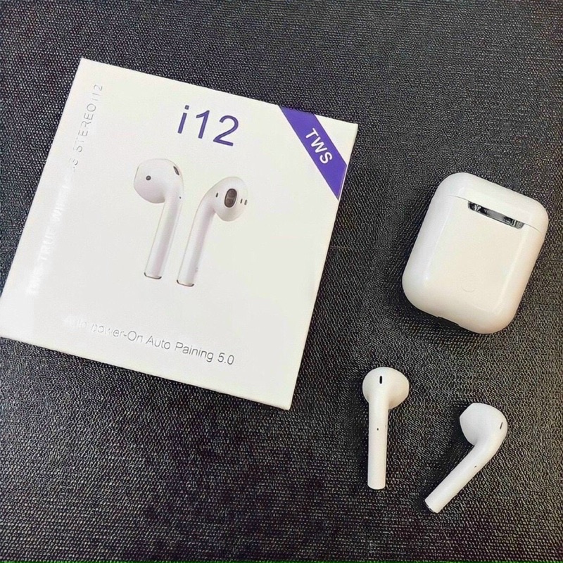 Tai Nghe Bluetooth 5.0 I12 TWS | Cảm Biến Vân Tay, Chất Âm Êm, Trong Trẻm Thời Lương Pin Tốt, Sang Trọng