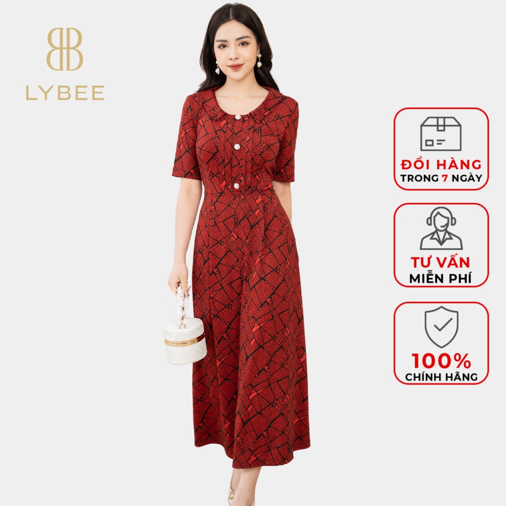 Đầm trung niên thiết kế LYBEE thời trang cho mẹ chất vải thun lụa sữa co giãn LV716