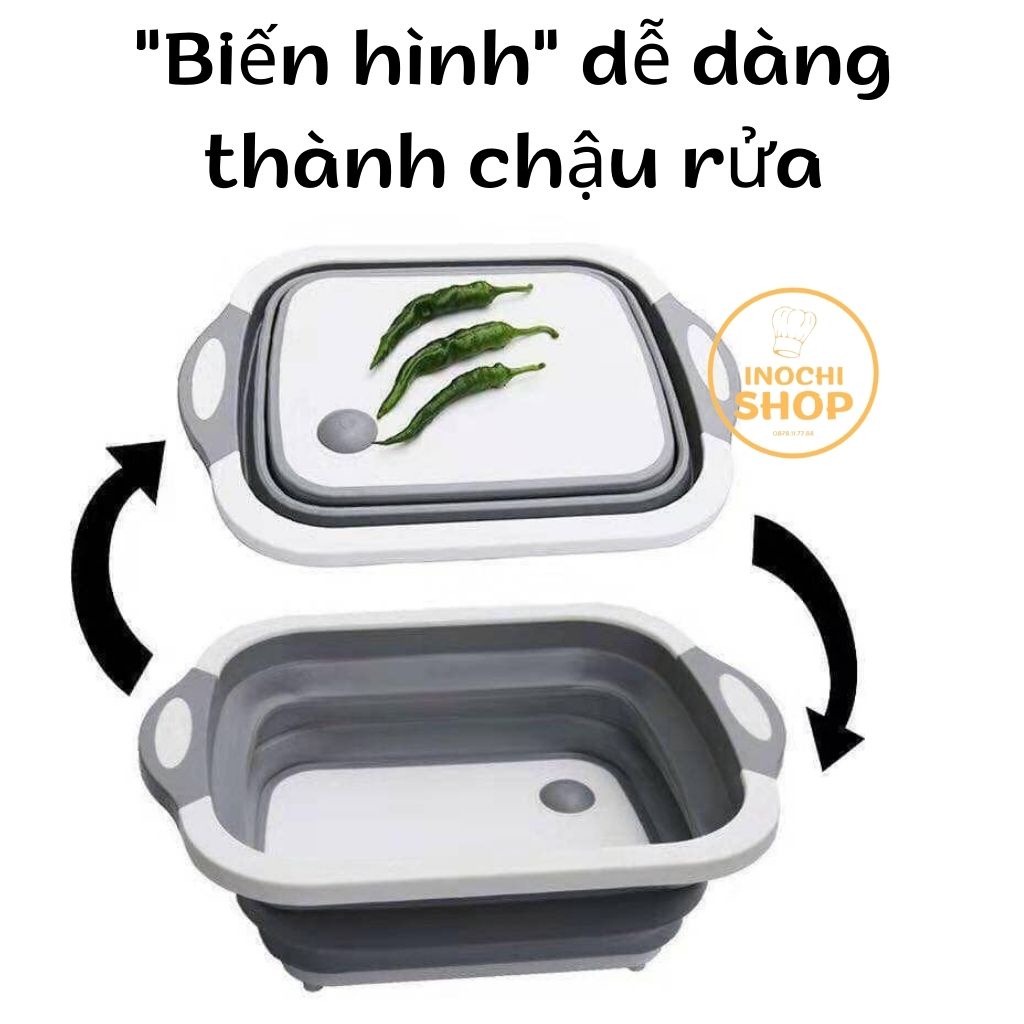 Chậu Đa Năng Rửa Rau Củ Quả Kiêm Thớt, Gấp Gọn Tiết Kiệm Không Gian