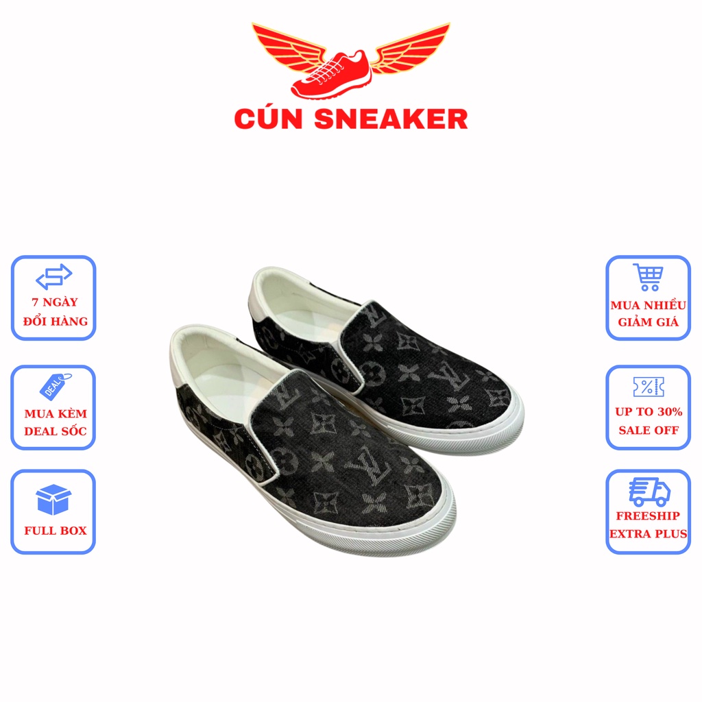 Giày Lười Nam 𝗟𝗘𝗩𝗜𝗦 🌸 Giày Lười Slip On Nam LV Hàn Quốc Đẹp Chất Vải Jean Bò Cao Cấp Full Box