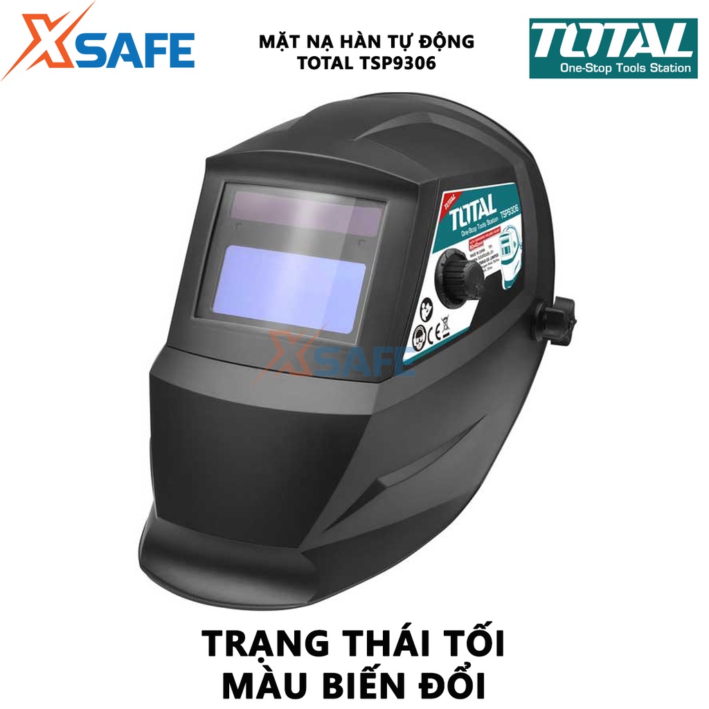 Mặt nạ hàn điện tử TOTAL TSP9306 mặt nạ hàn tự động Vùng quan sát 92×42mm, bảo vệ khỏi tia lửa điện, hơi, khí độc