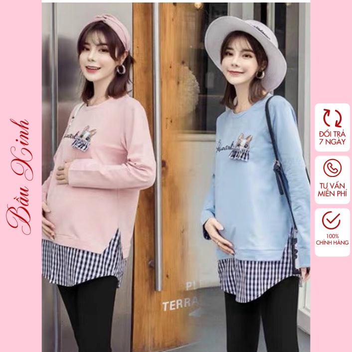 Áo Bầu đẹp dài tay công sở Thu Đông phối vạt sơ mi trẻ trung hàn quốc - dobaubona