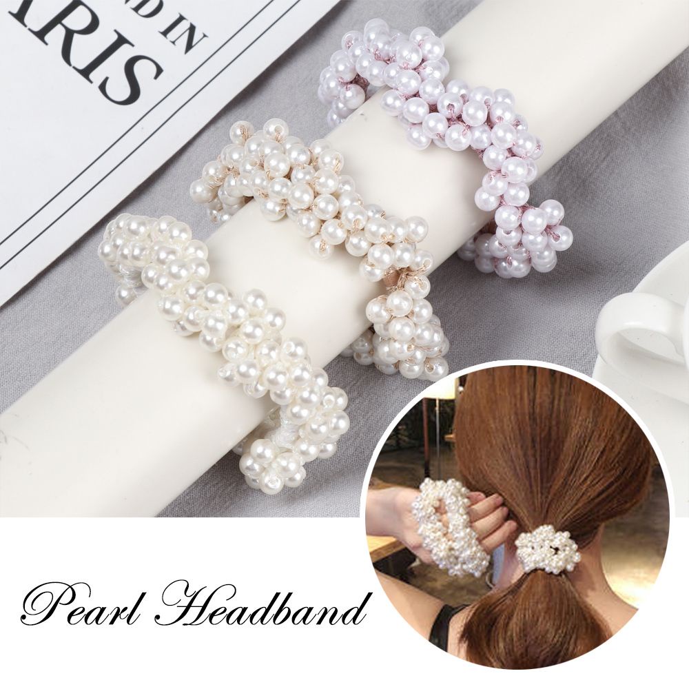 Dây cột tóc co giãn đính hạt ngọc trai giả thời trang xinh xắn